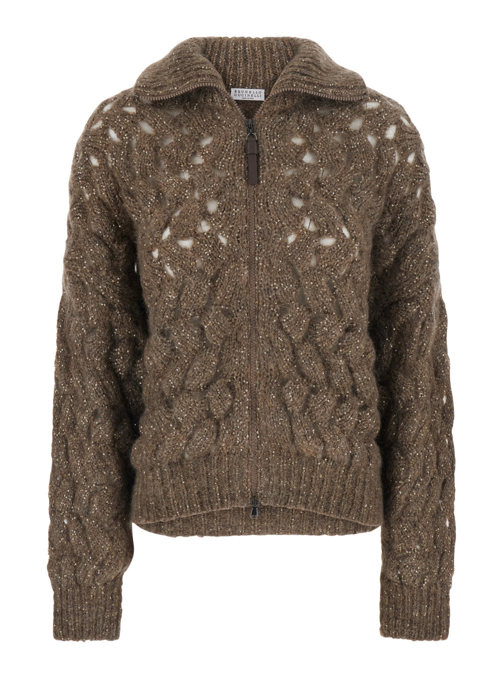 Brunello Cucinelli Women Beige Mohair Zip Intreccio Cardigan For Men BRUNELLO CUCINELLI