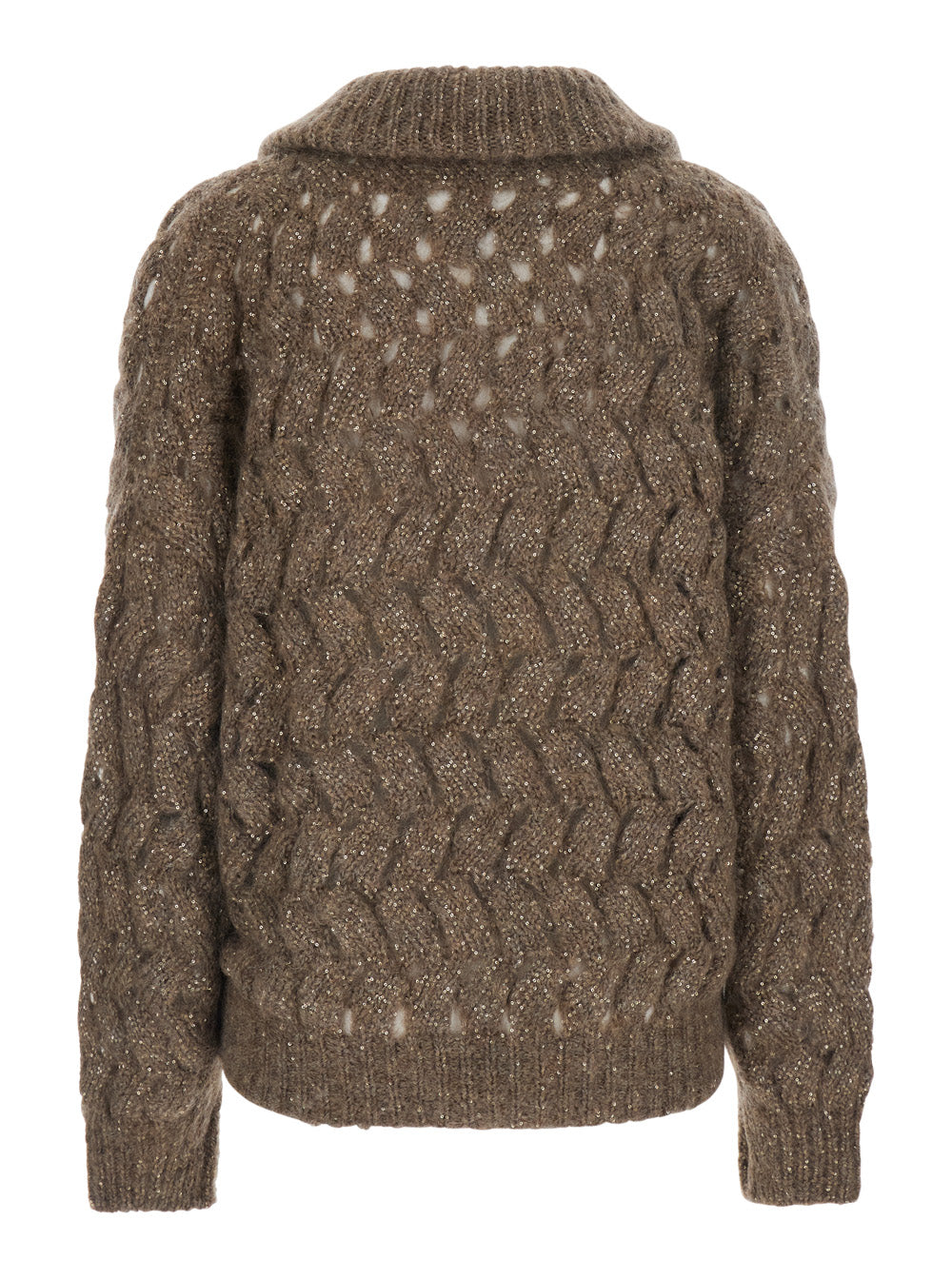Brunello Cucinelli Women Beige Mohair Zip Intreccio Cardigan For Men BRUNELLO CUCINELLI