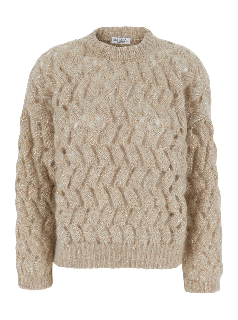 Brunello Cucinelli Women Dress 'Braided Knit' With Round Neck And Long Sleeves In White Mohair For Women BRUNELLO CUCINELLI