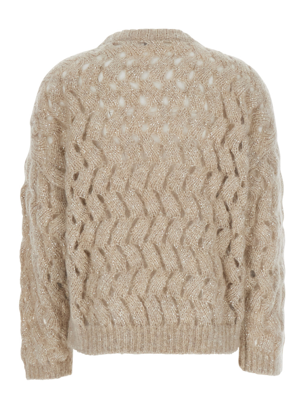 Brunello Cucinelli Women Dress 'Braided Knit' With Round Neck And Long Sleeves In White Mohair For Women BRUNELLO CUCINELLI