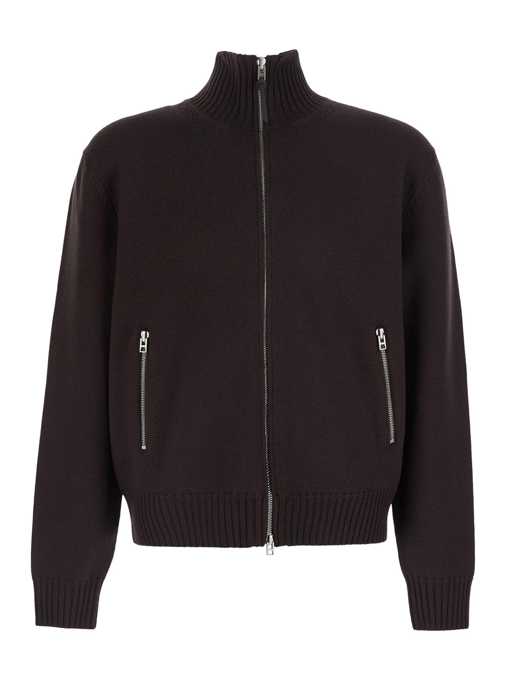 Tom Ford Men Brown Sweater With High Collar And Ribbed Design In Cotton Blend For Men TOM FORD