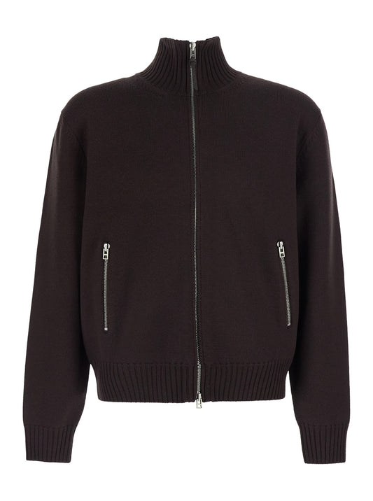 Tom Ford Men Brown Sweater With High Collar And Ribbed Design In Cotton Blend For Men TOM FORD