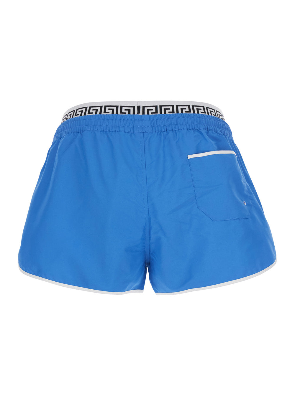 Versace Men Light Blue Swim Shorts With Logo Band In Tech Fabric Men VERSACE