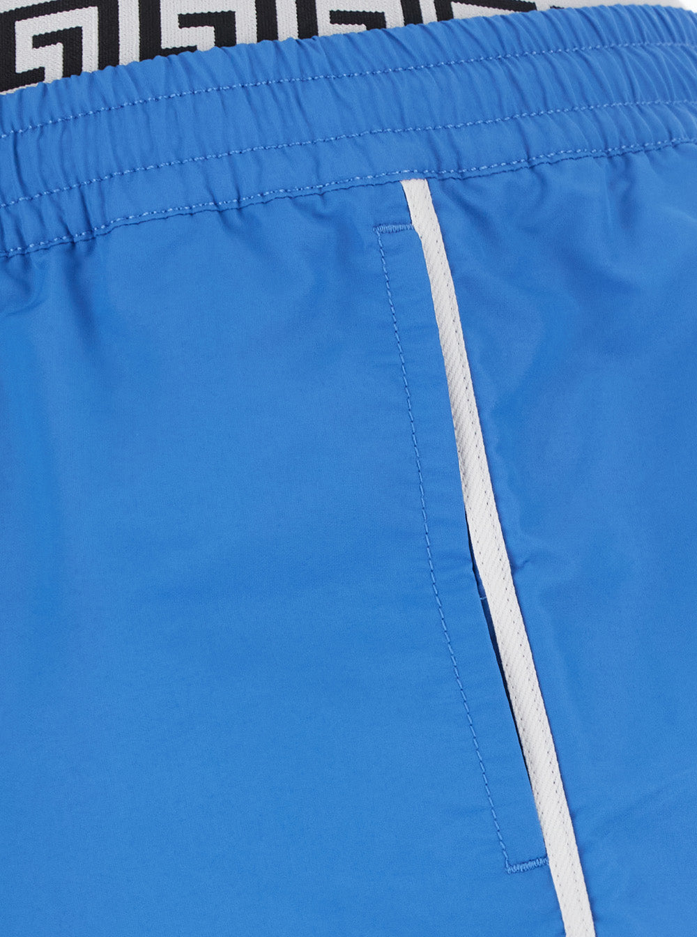 Versace Men Light Blue Swim Shorts With Logo Band In Tech Fabric Men VERSACE