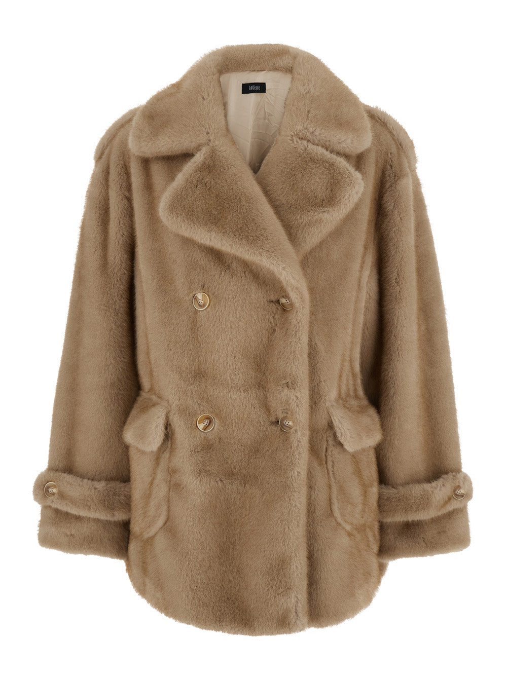Leplain Women Beige Overcoat With Wide Lapels In Eco-Fur For Women LEPLAIN