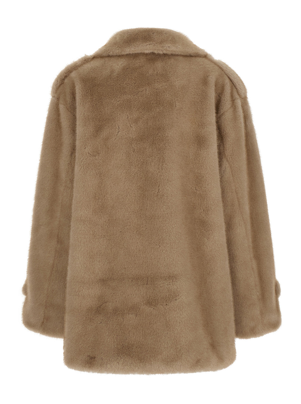 Leplain Women Beige Overcoat With Wide Lapels In Eco-Fur For Women LEPLAIN