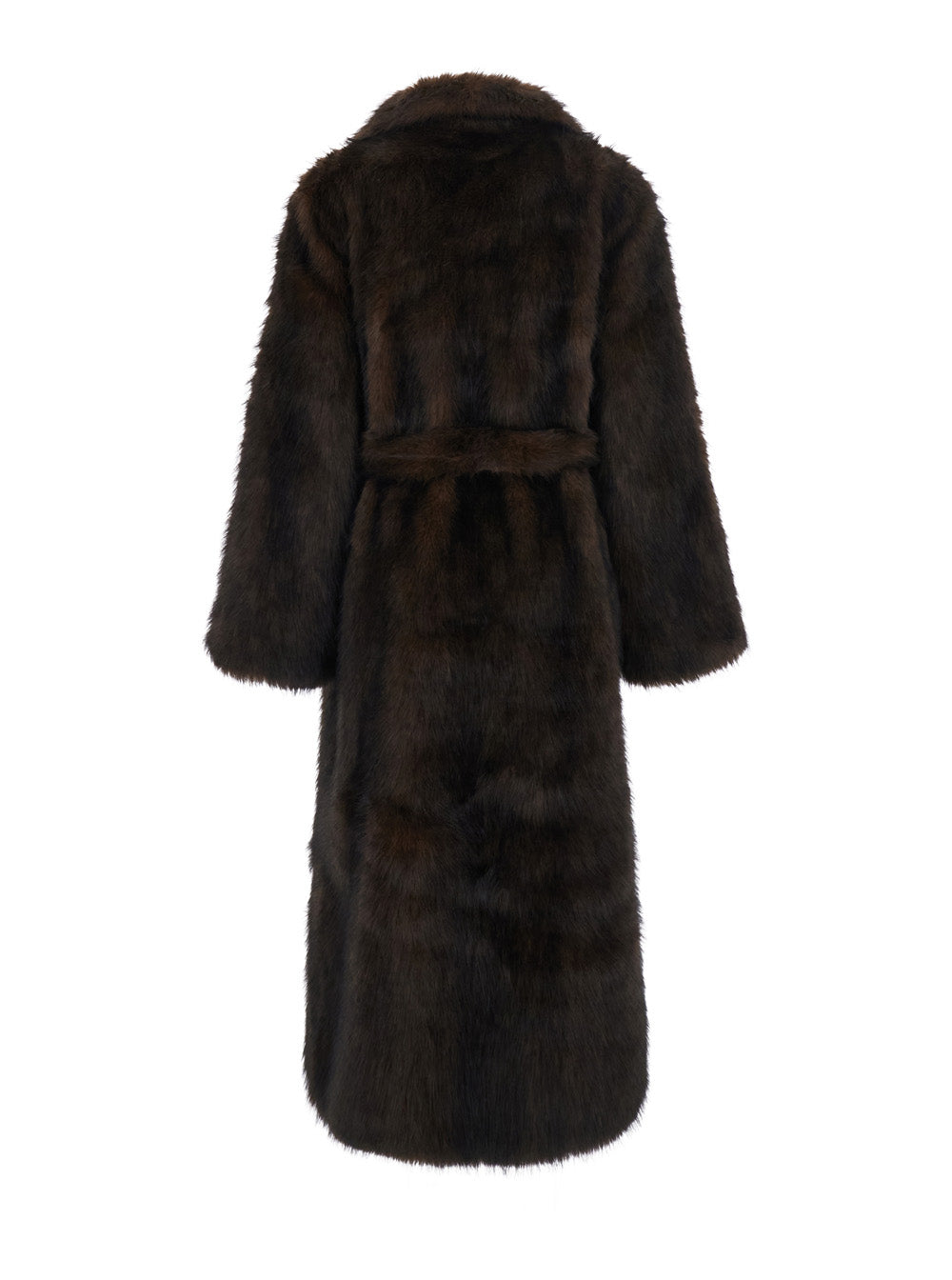 Leplain Women Brown Long Coat With Notched Revers And Adjustable Waist Belt In Eco-Fur For Women LEPLAIN