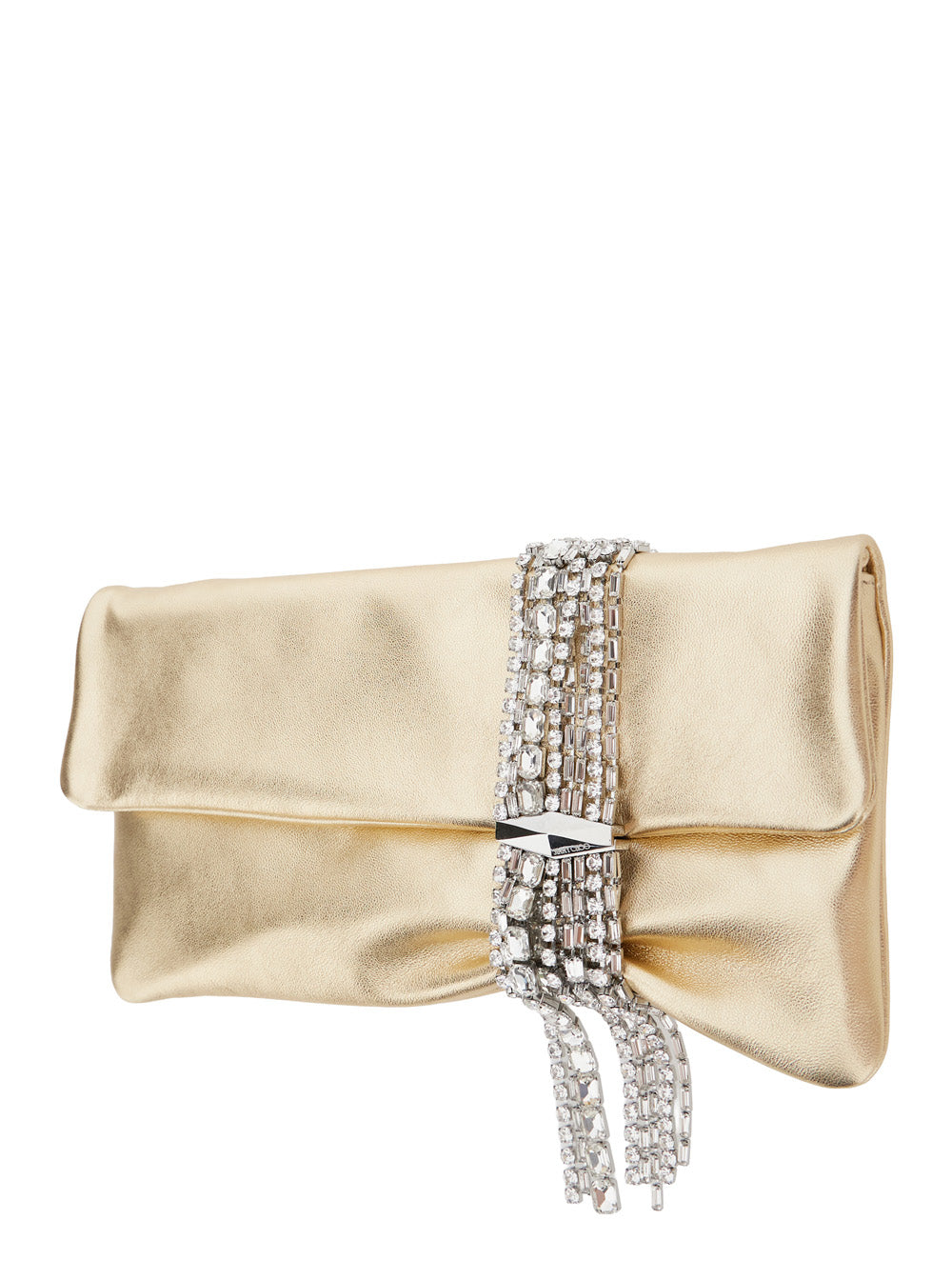 Jimmy Choo Women 'Zandra' Metallic Clutch With Pendant Bracelet With Crystals In Shiny Suede For Women JIMMY CHOO