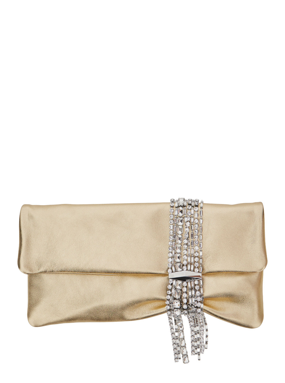 Jimmy Choo Women 'Zandra' Metallic Clutch With Pendant Bracelet With Crystals In Shiny Suede For Women JIMMY CHOO