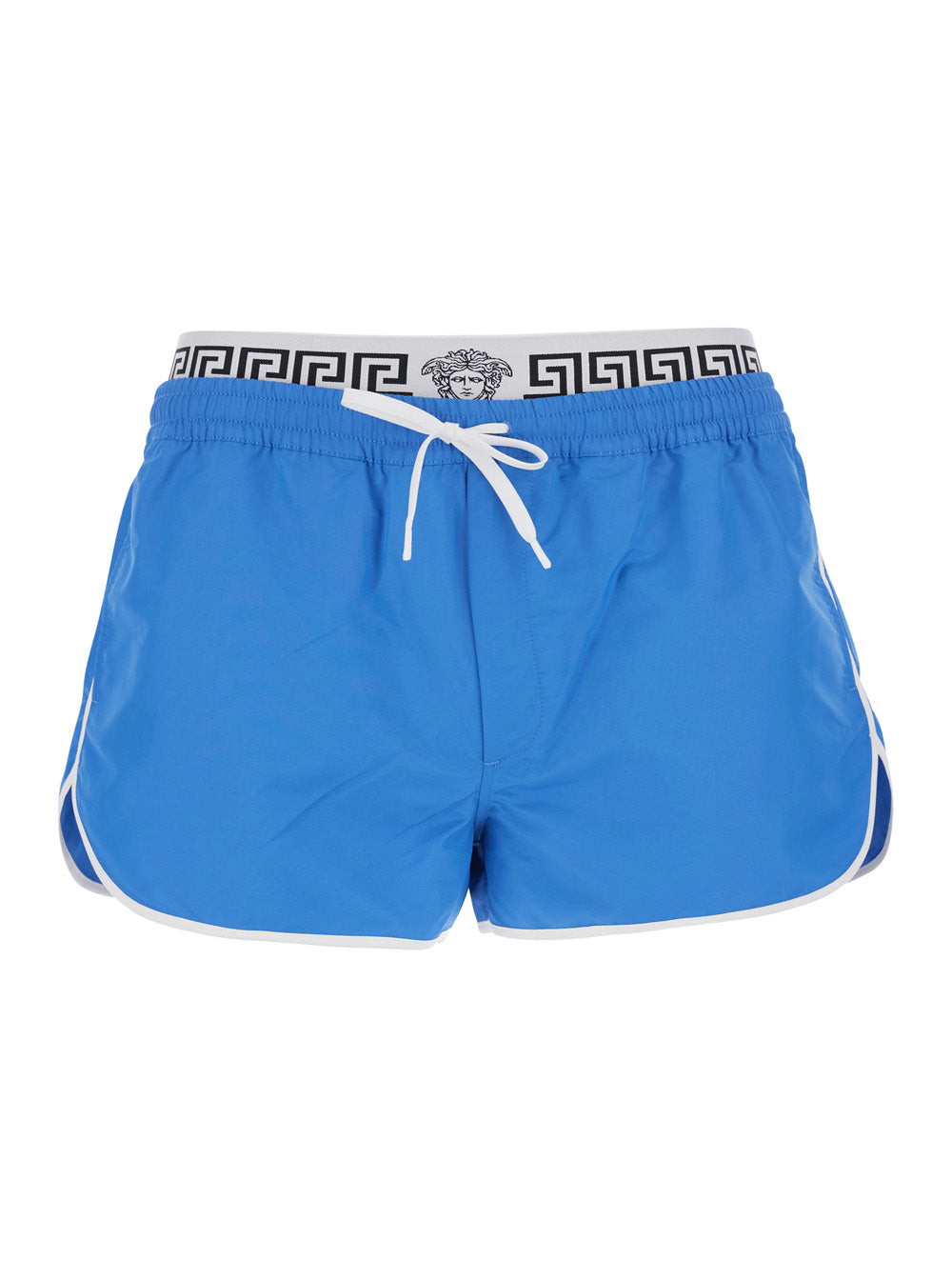 Versace Men Light Blue Swim Shorts With Logo Band In Tech Fabric Men VERSACE