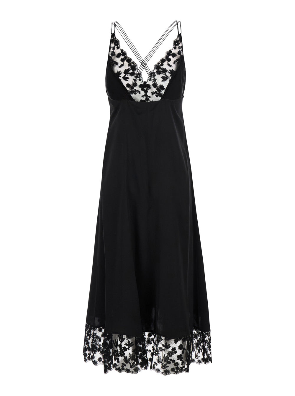 Fendi Women Black Midi Dress With Lace Details And V-Neck In Silk For Women FENDI