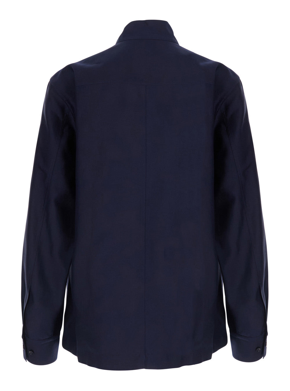 Bottega Veneta Men Blue Jacket With High Collar And Front Pockets In Cotton And Silk For Men BOTTEGA VENETA