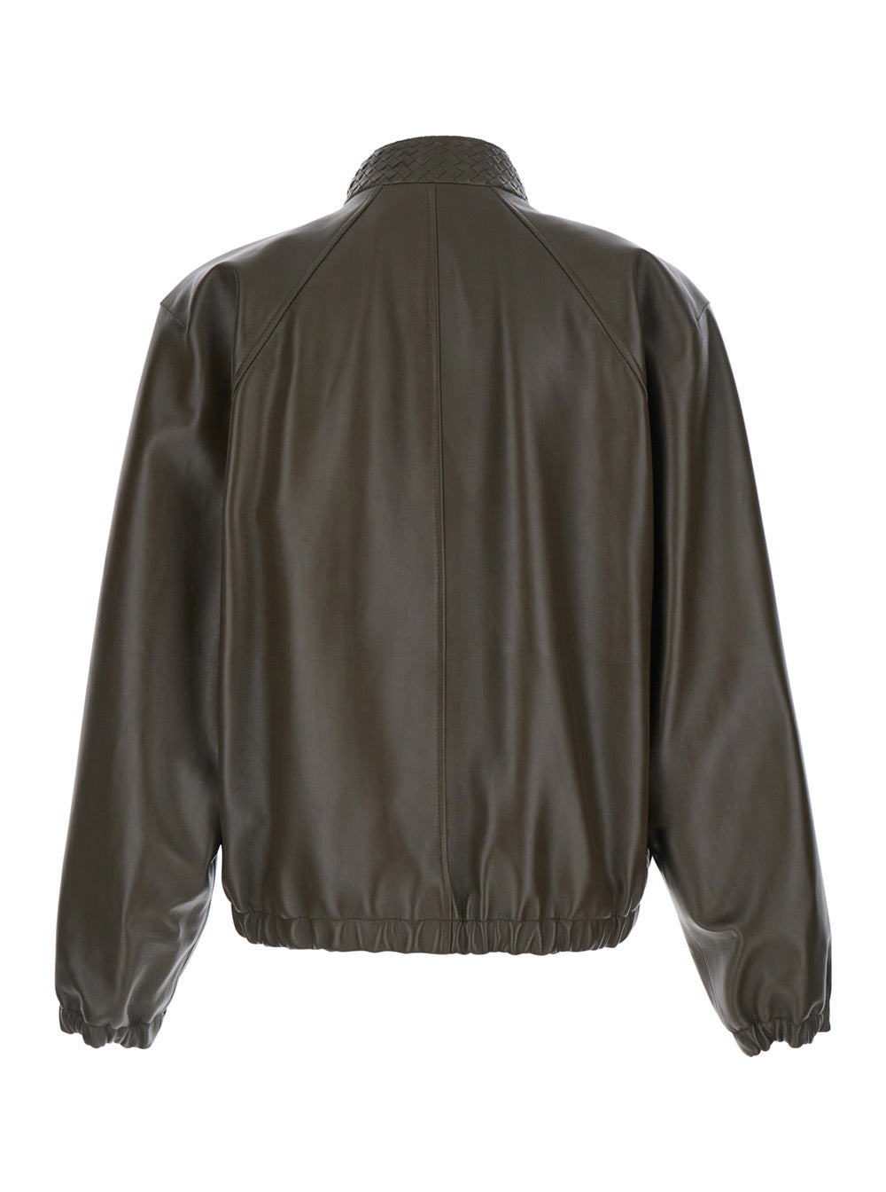 Bottega Veneta Men Green Jacket With High Collar With Intreccio Motif In Leather For Men BOTTEGA VENETA