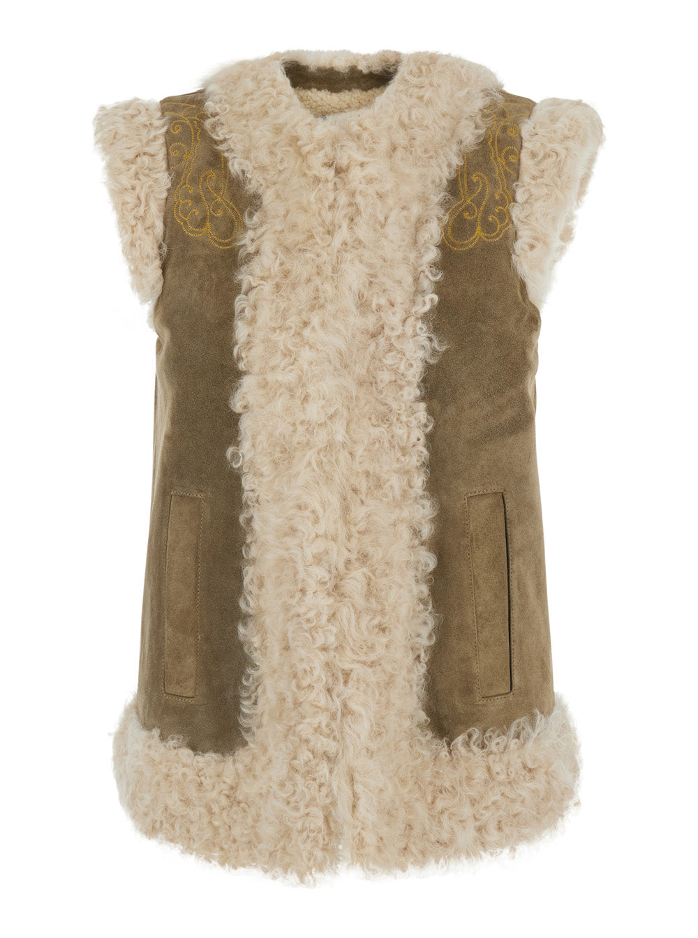Etro Women Beige Shearling Coat With Maxi Embroidery On The Back In Fur For Women ETRO