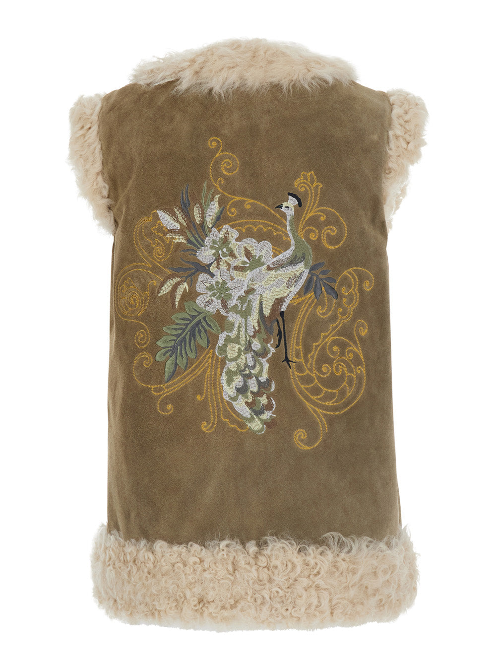 Etro Women Beige Shearling Coat With Maxi Embroidery On The Back In Fur For Women ETRO