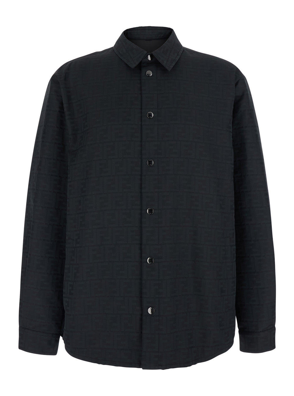 Fendi Men Black Jacket With Ff Motif All-Over Tone On Tone In Tech Fabric Men FENDI