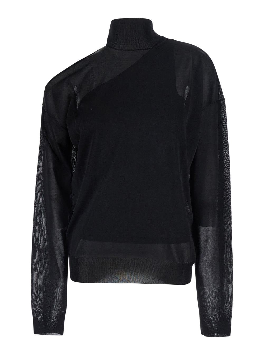 Fendi Women Black Turtleneck Top With Cut-Out On The Shoulder And Matching One-Shoulder Viscose Top In Silk For Women FENDI