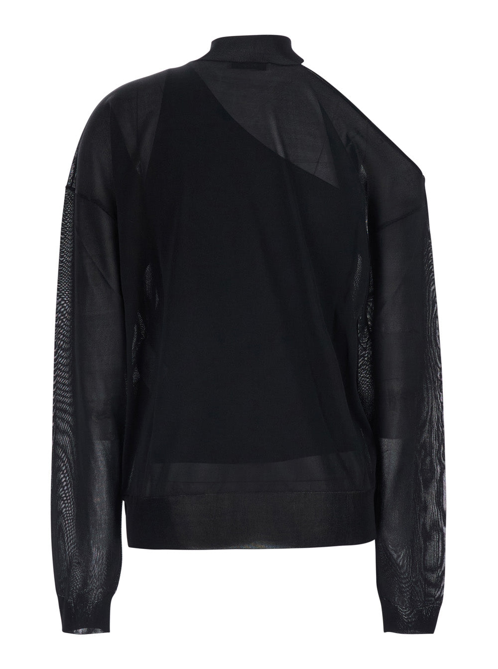 Fendi Women Black Turtleneck Top With Cut-Out On The Shoulder And Matching One-Shoulder Viscose Top In Silk For Women FENDI