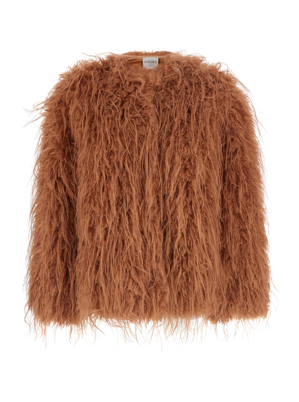 Forte_Forte Women Brown Crew Neck Shearling Jacket With Front Hidden Closure In Ecofur For Women FORTE FORTE