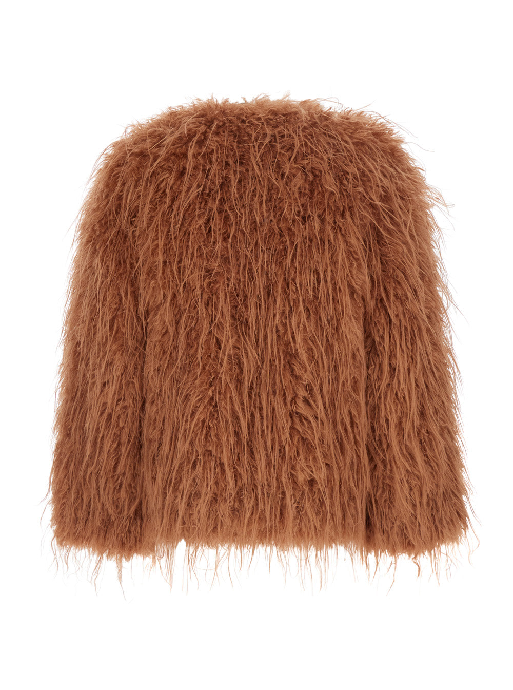 Forte_Forte Women Brown Crew Neck Shearling Jacket With Front Hidden Closure In Ecofur For Women FORTE FORTE