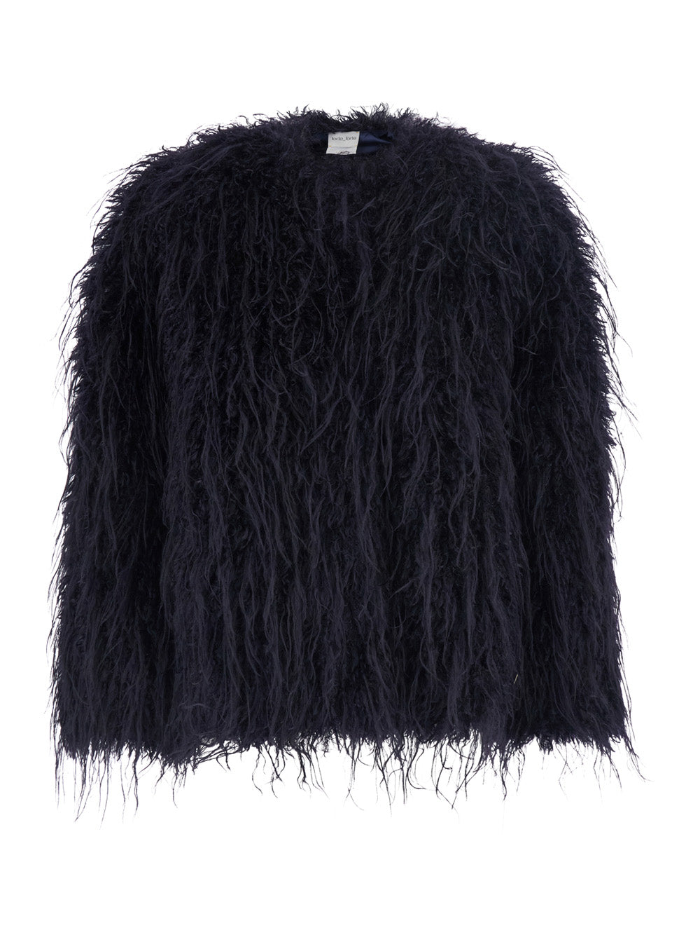 Forte_Forte Women Black Crew Neck Shearling Jacket With Hidden Front Closure In Ecofur For Women FORTE FORTE
