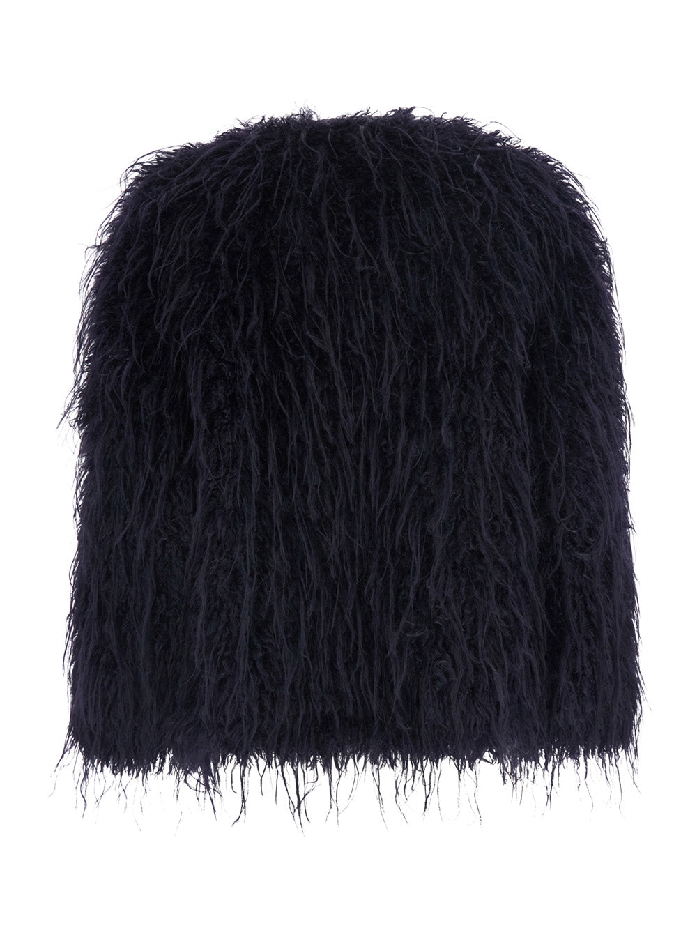 Forte_Forte Women Black Crew Neck Shearling Jacket With Hidden Front Closure In Ecofur For Women FORTE FORTE