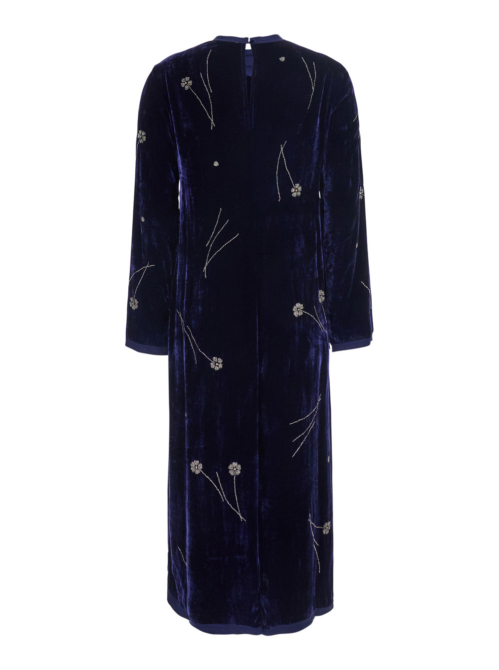Forte_Forte Women 'Fleurs D'orient' Blue Crew Neck Long Dress With All-Over Floral Embroidery In Velvet For Women FORTE FORTE