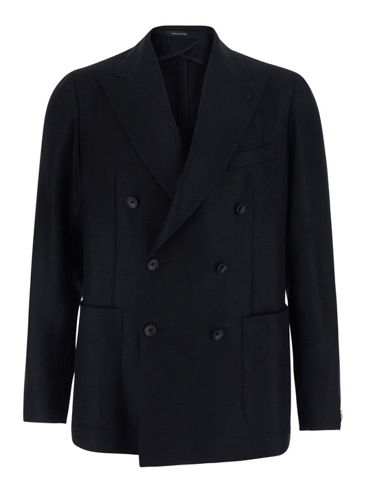 Tagliatore Men 'Montecarlo' Black Double-Breasted Jacket With Peak Revers And Pin On The Front In Wool For Men TAGLIATORE