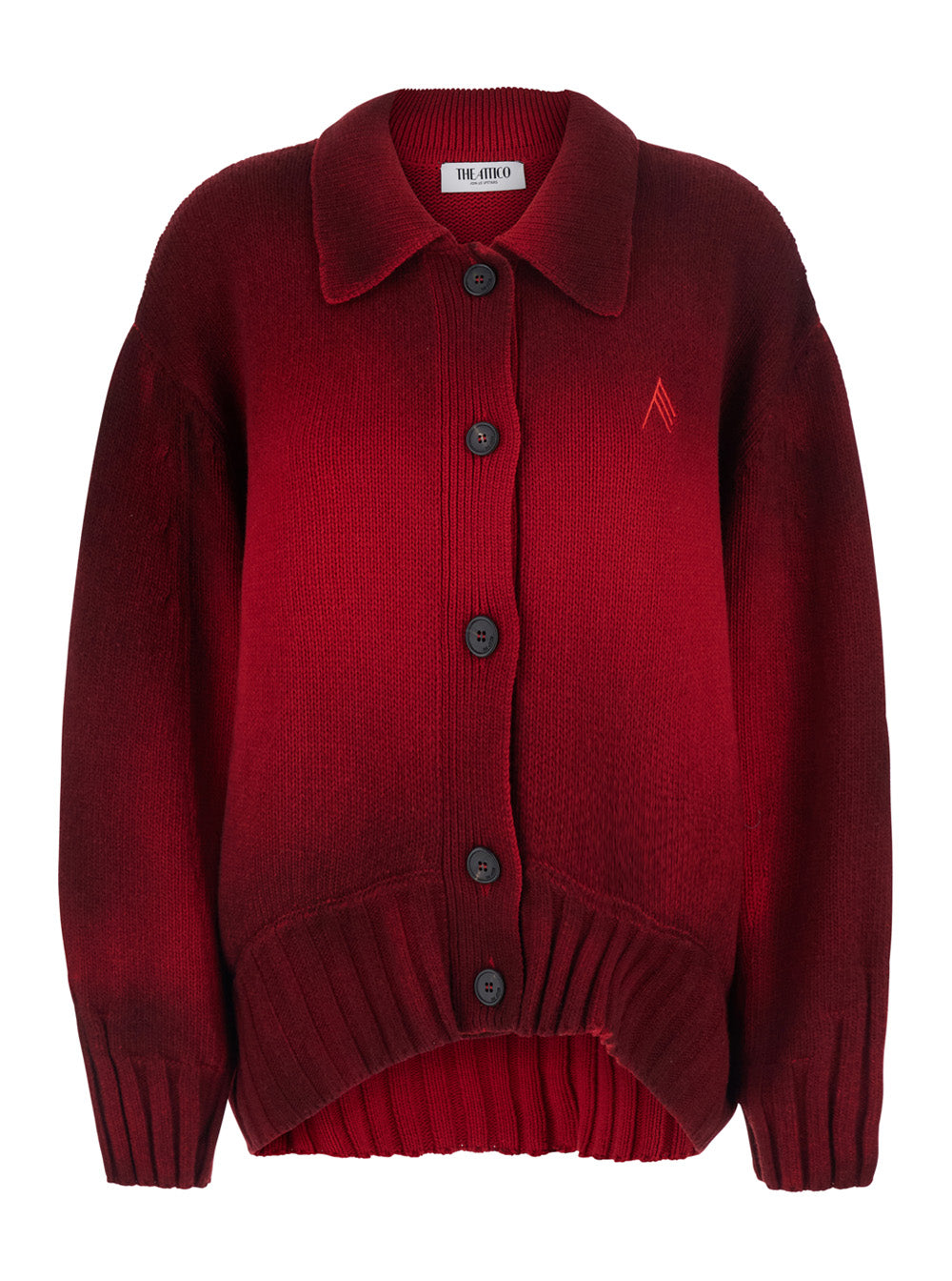 The Attico Women Red Cardigan With Classic Collar And Sprayed Design With Gradient Effect In Wool And Cashmere For Women THE ATTICO