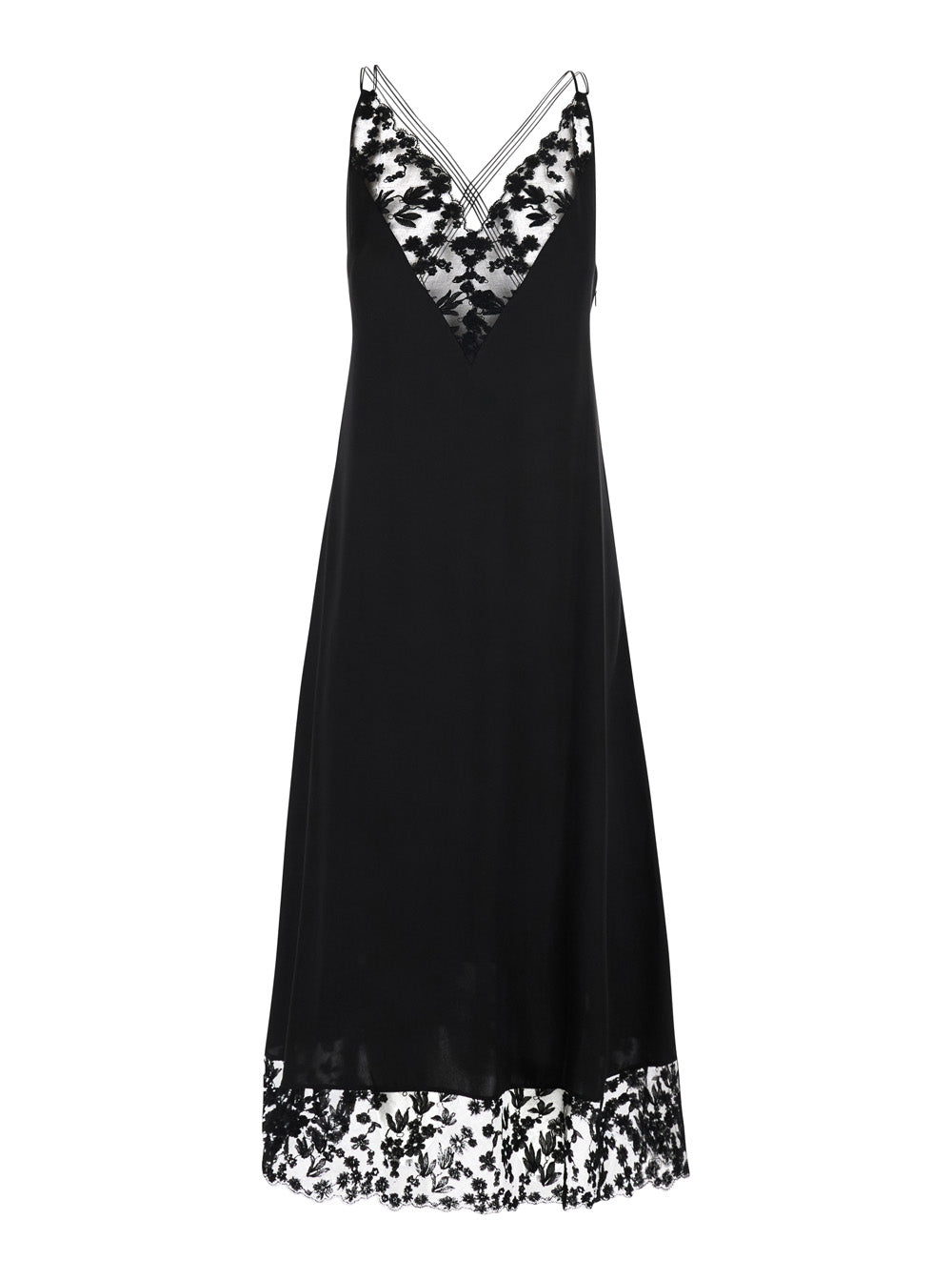 Fendi Women Black Midi Dress With Lace Details And V-Neck In Silk For Women FENDI