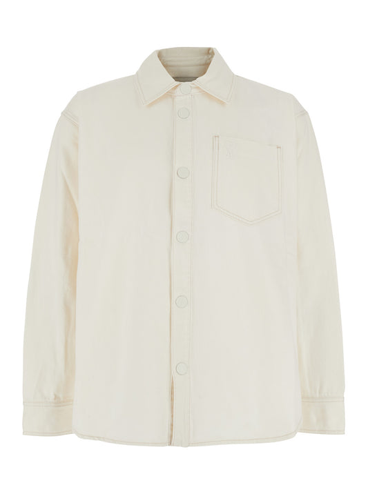 Ami Paris Men White Shirt With Classic Collar And Tone-On-Tone Adc Embroidery On The Front In Cotton For Men AMI PARIS