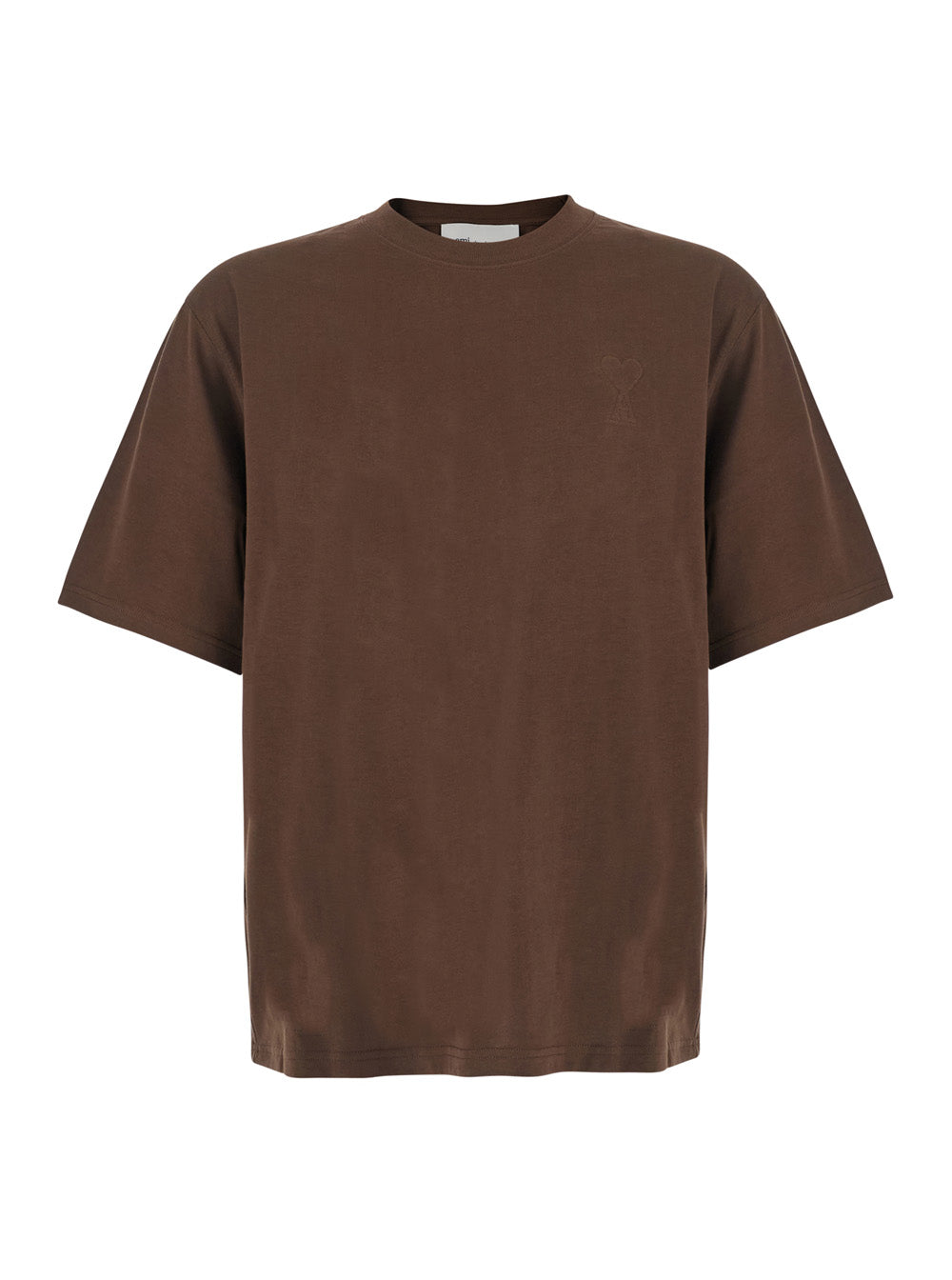 Ami Paris Men Brown Round Neck T-Shirt With Tone-On-Tone Adc Embroidery On The Front In Cotton For Men AMI PARIS