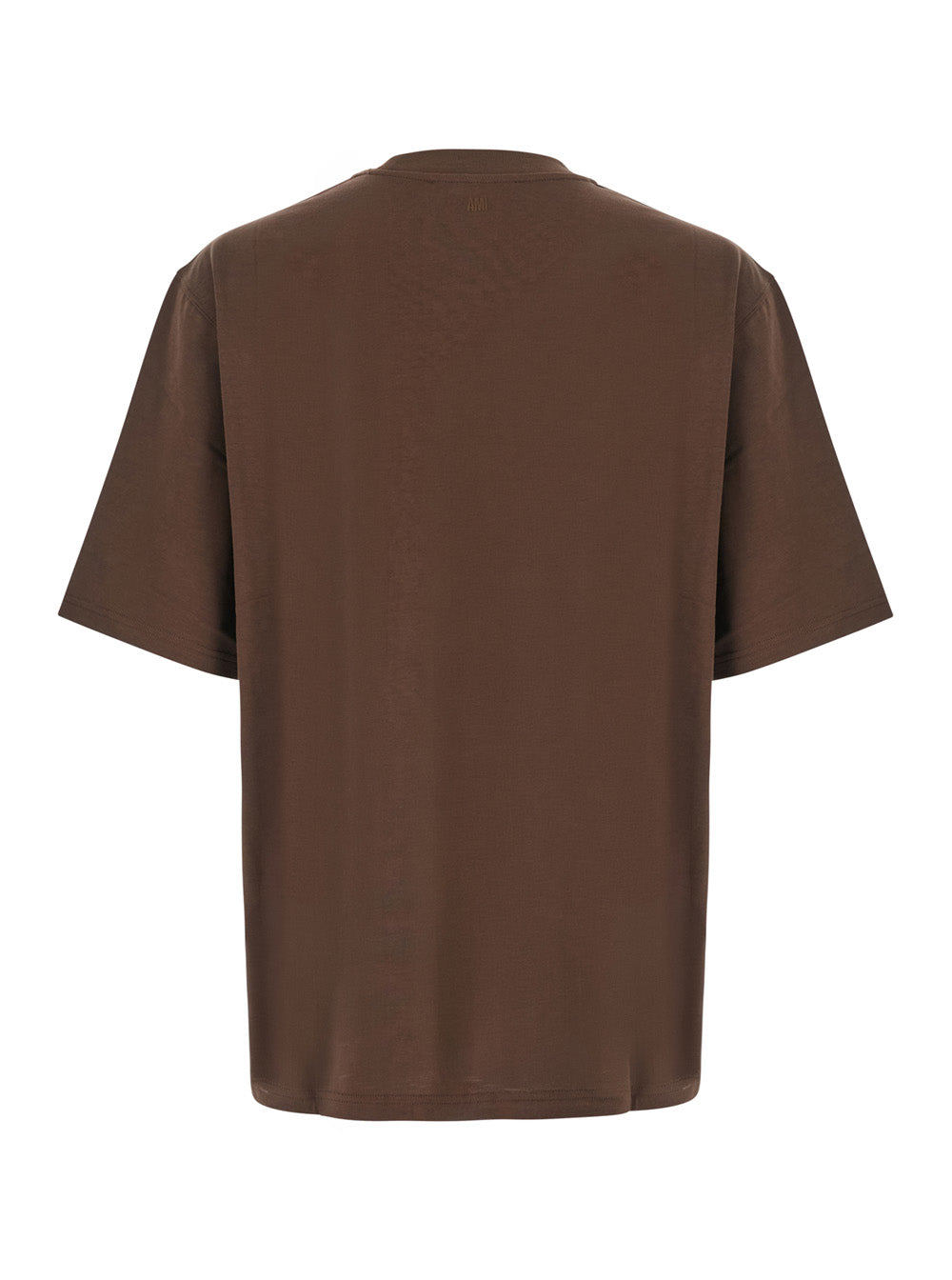 Ami Paris Men Brown Round Neck T-Shirt With Tone-On-Tone Adc Embroidery On The Front In Cotton For Men AMI PARIS