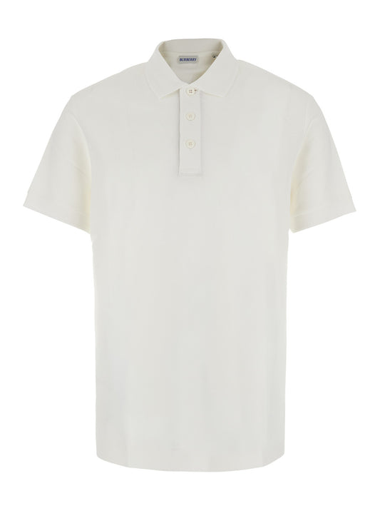 Burberry Men 'Eddie' White Polo Shirt With Classic Collar And Ekd Embroidery On The Front In Cotton For Men BURBERRY