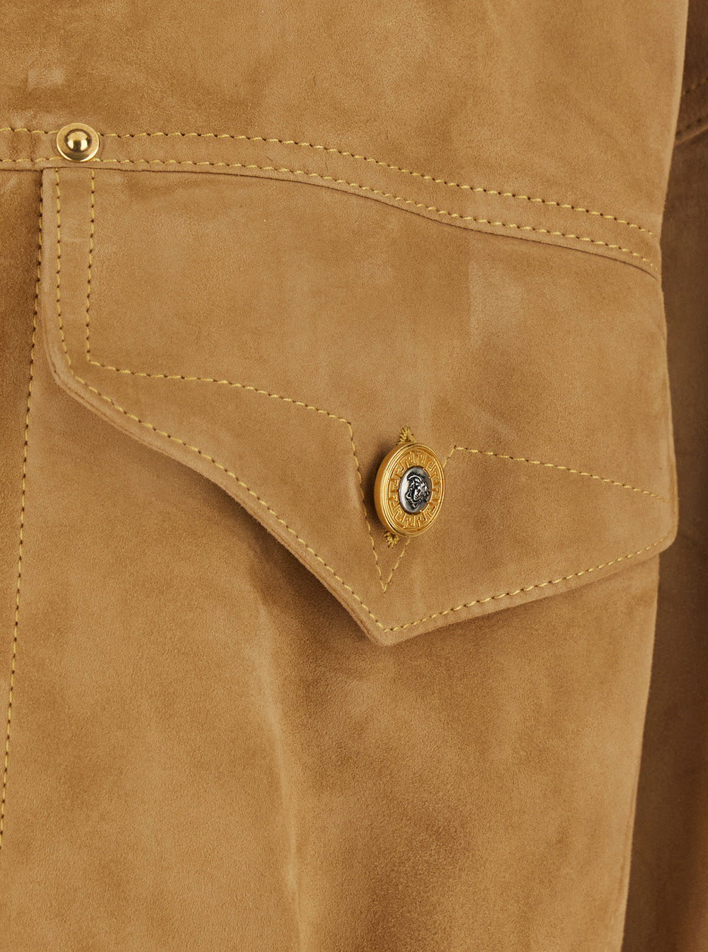 Versace Women Beige Jacket With Pointed Collar And Logo Jewel Buttons In Suede For Men VERSACE