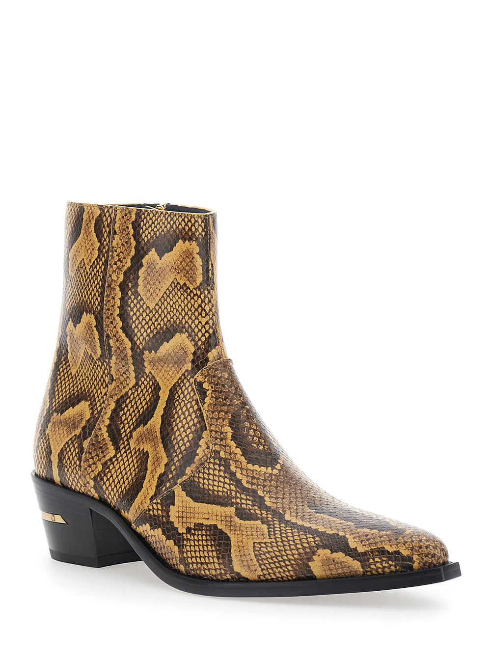 Amiri Men Python Ma Pointy Boots With Sharp Toe And Leather Detail. Brown. Man AMIRI