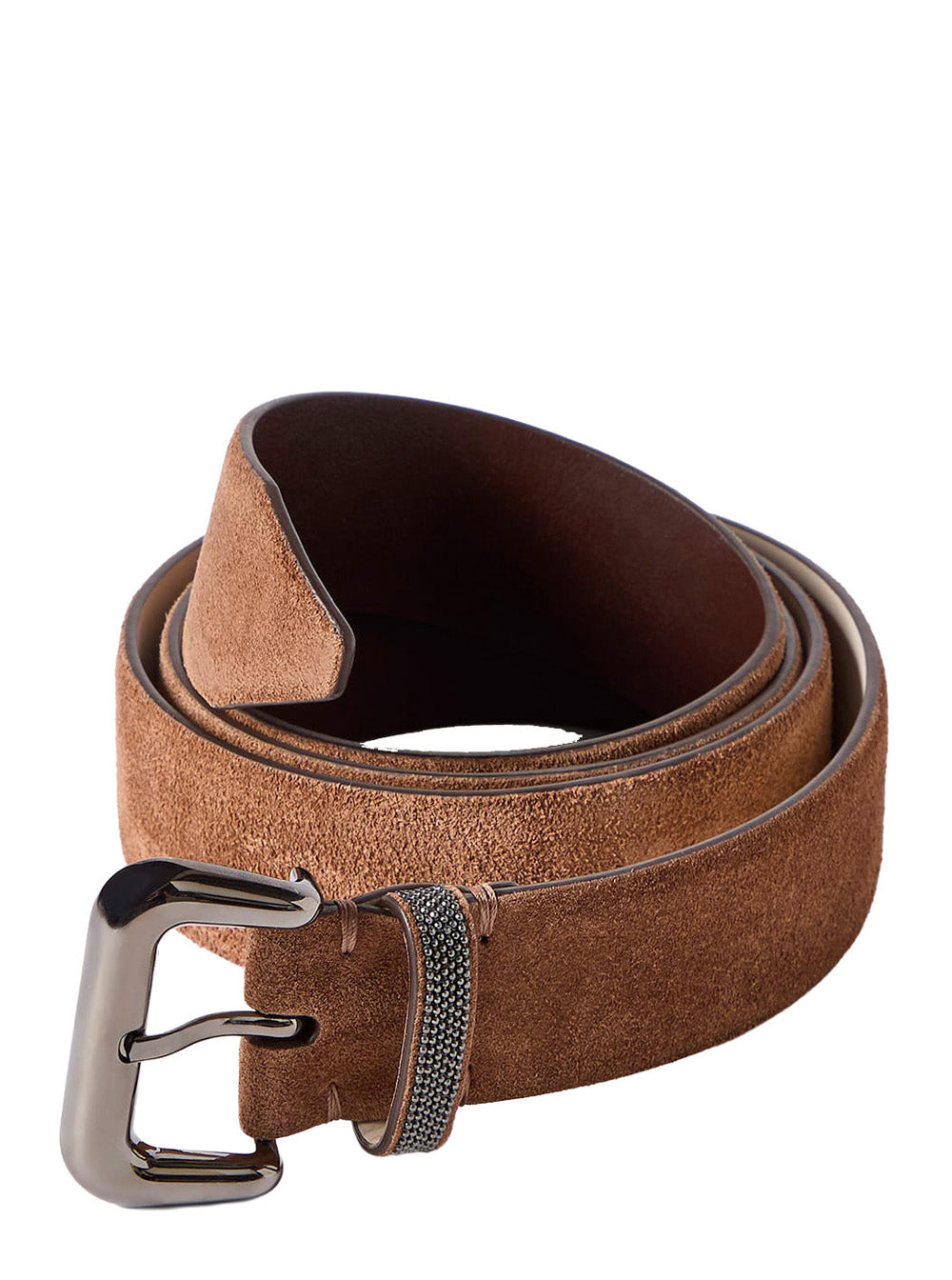 Brunello Cucinelli Women Brown Belt With Buckle And Monile Loop In Suede For Women BRUNELLO CUCINELLI