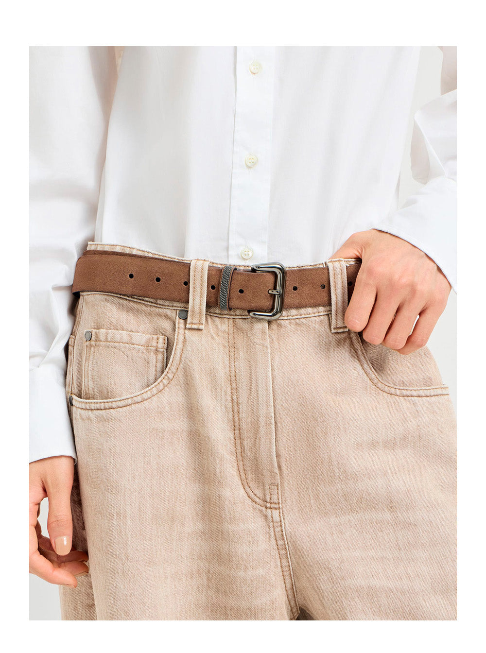 Brunello Cucinelli Women Brown Belt With Buckle And Monile Loop In Suede For Women BRUNELLO CUCINELLI