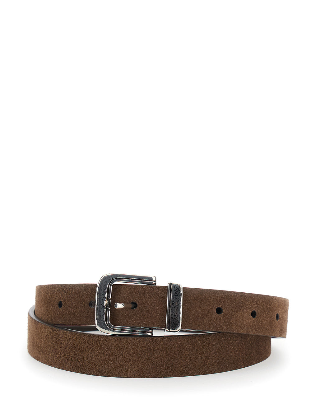 Brunello Cucinelli Men Brown Reversible Belt With Engraved Motif In Suede For Men BRUNELLO CUCINELLI