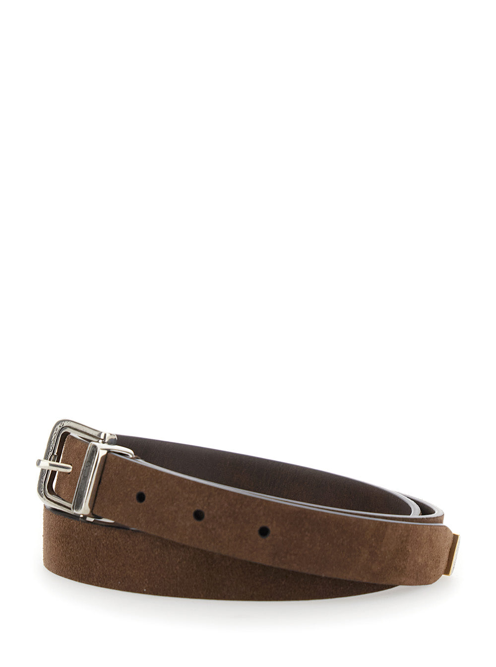Brunello Cucinelli Men Brown Reversible Belt With Engraved Motif In Suede For Men BRUNELLO CUCINELLI