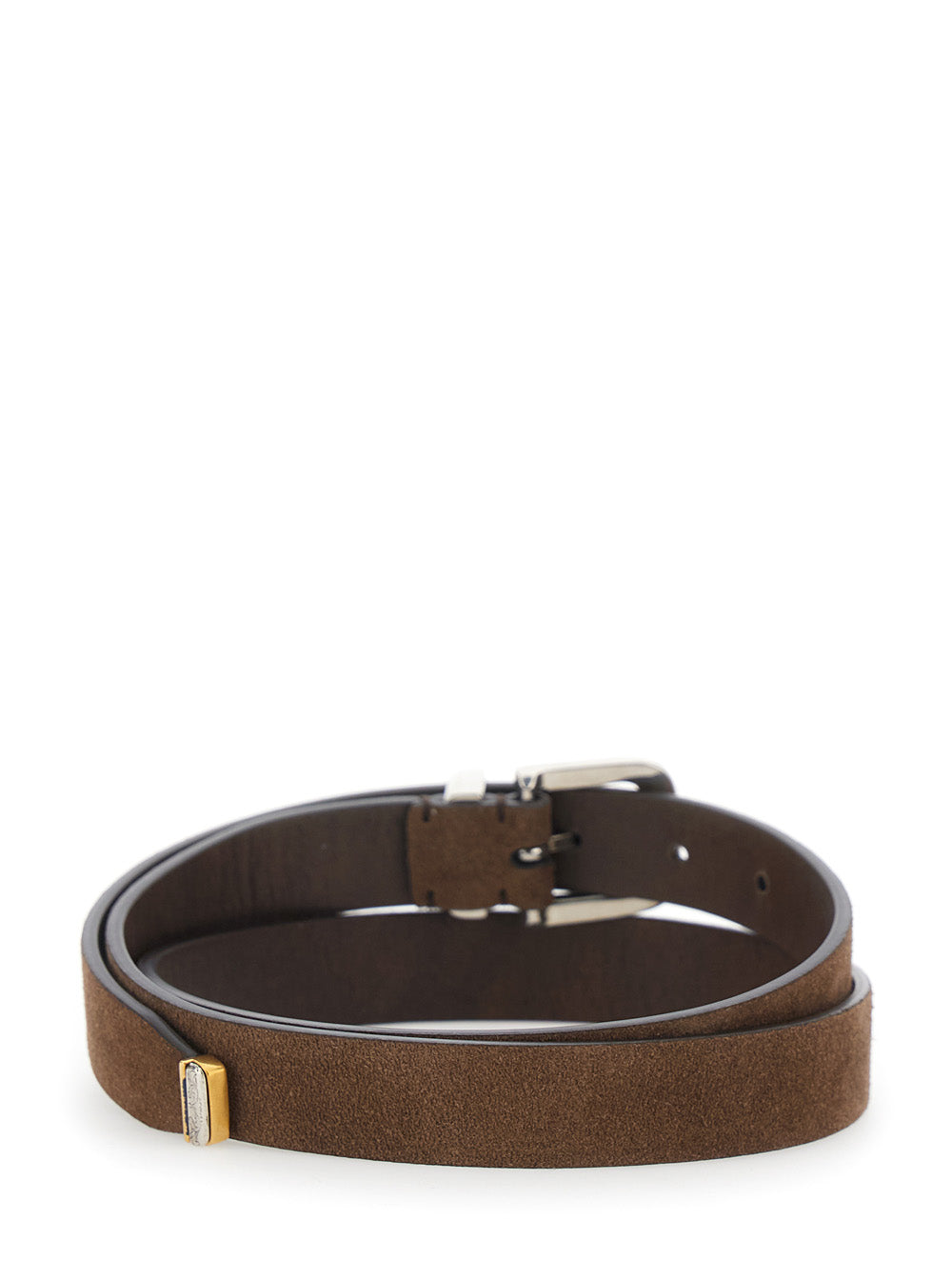 Brunello Cucinelli Men Brown Reversible Belt With Engraved Motif In Suede For Men BRUNELLO CUCINELLI