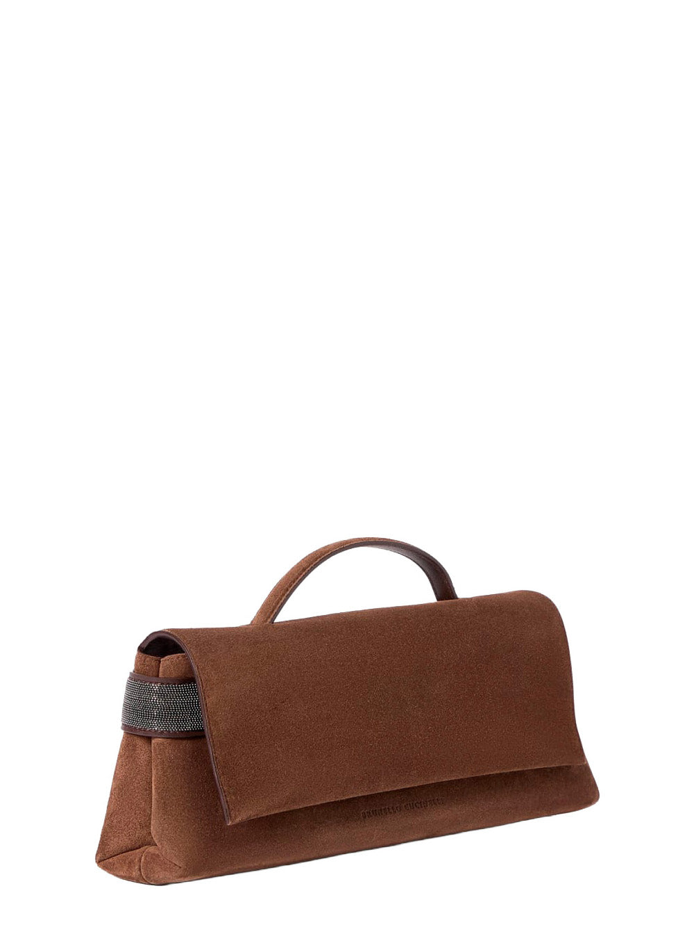 Brunello Cucinelli Women Brown Clutch With Top Handle And Monile In Suede For Women BRUNELLO CUCINELLI