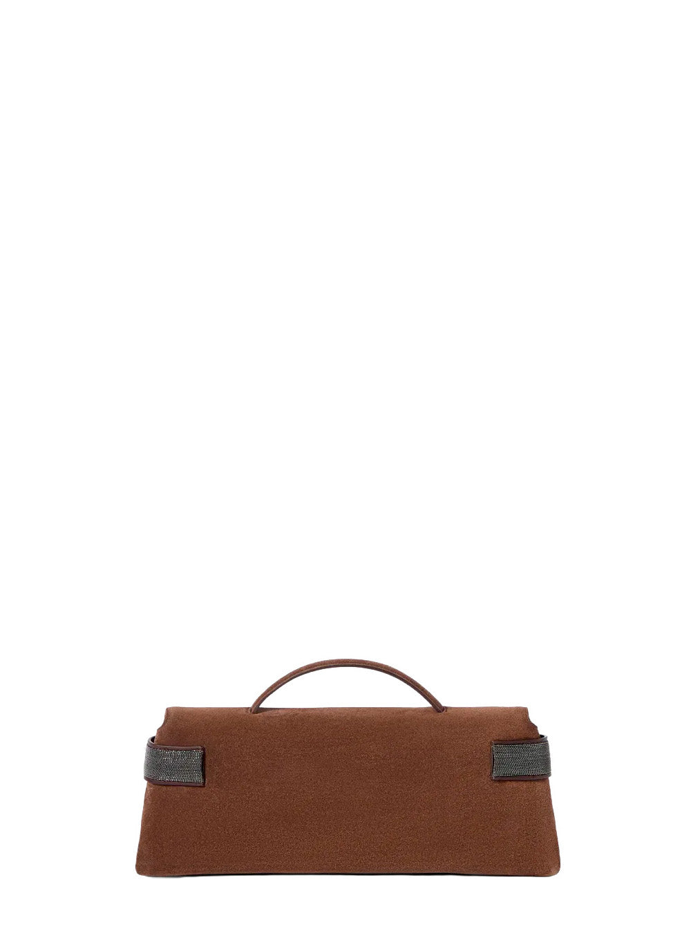 Brunello Cucinelli Women Brown Clutch With Top Handle And Monile In Suede For Women BRUNELLO CUCINELLI