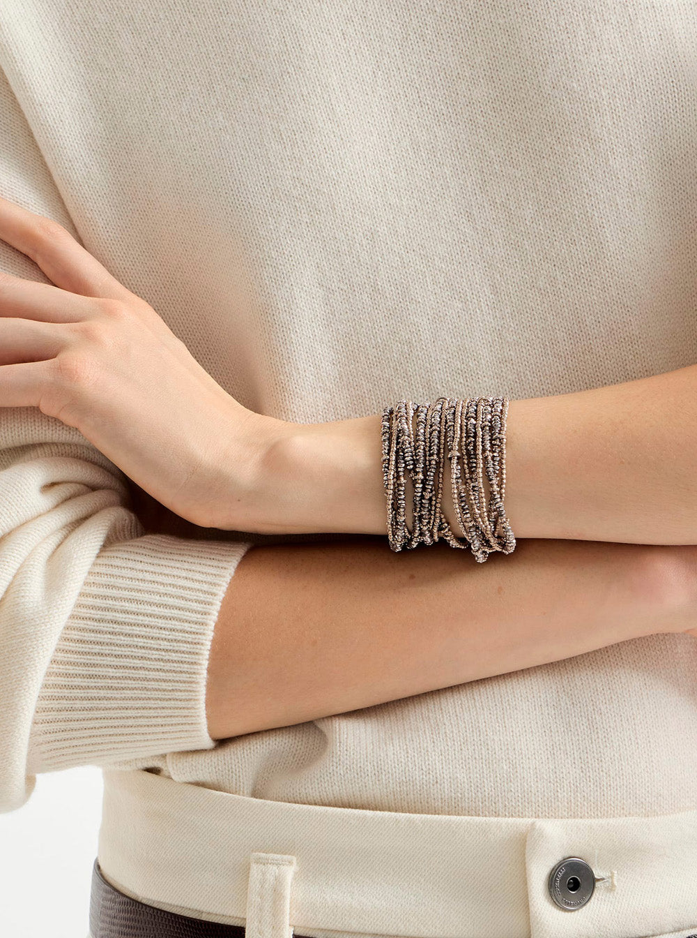 Brunello Cucinelli Women Metallic Bracelet With Layered Design And Monile In Metal For Women BRUNELLO CUCINELLI