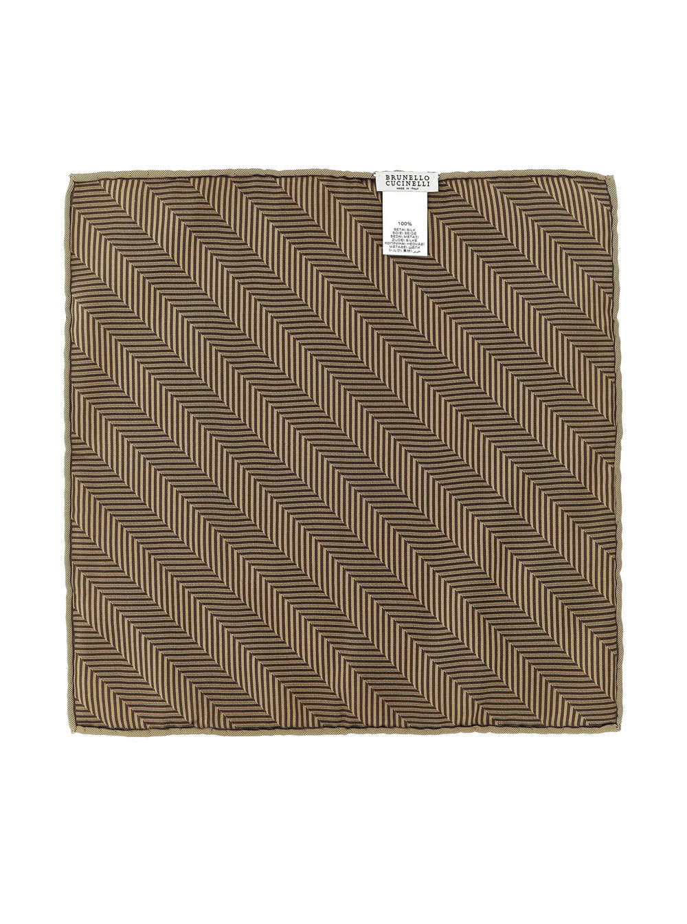 Brunello Cucinelli Men Beige Pocket Square With Chevron Motif And Geometric Print In Silk For Men BRUNELLO CUCINELLI