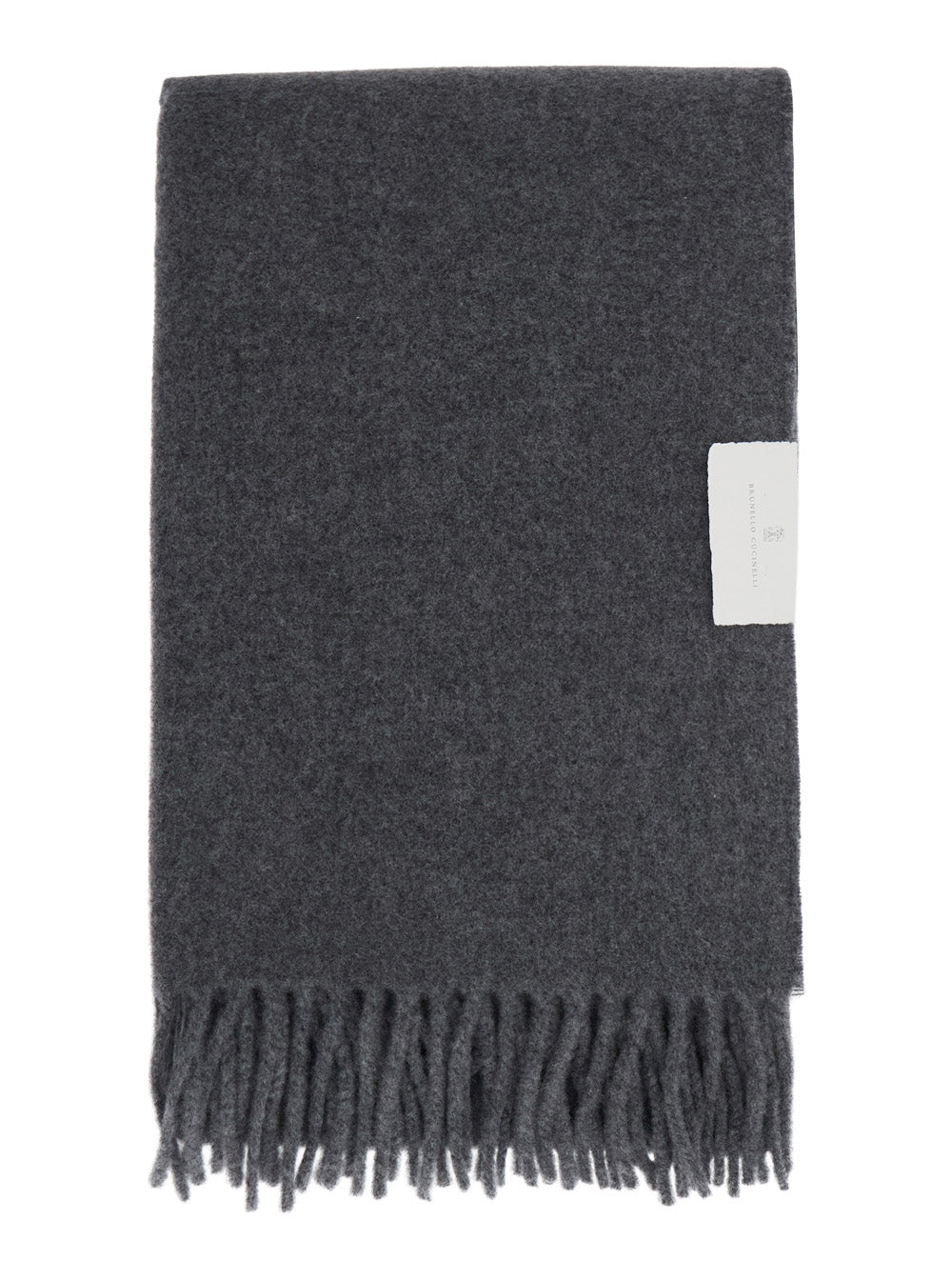 Brunello Cucinelli Women Gray Scarf With Fringed Hem And Brushed Finish In Cashmere For Women BRUNELLO CUCINELLI