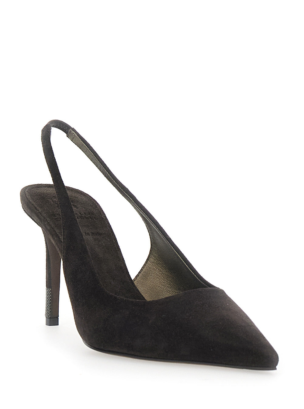 Brunello Cucinelli Women Brown Heeled Sandals With Monile Detail On The Heel In Suede For Women BRUNELLO CUCINELLI