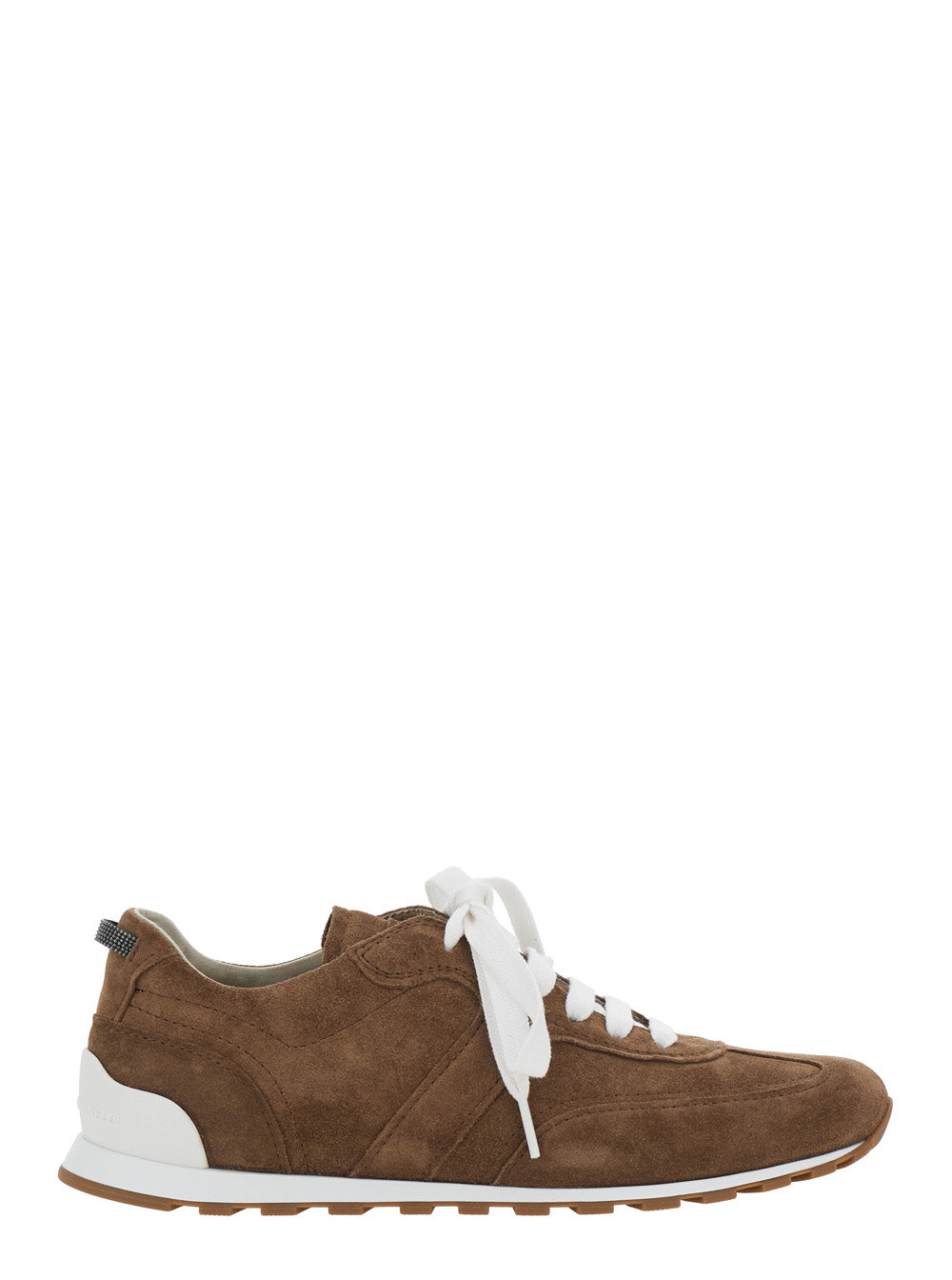 Brunello Cucinelli Women Brown Low Top Sneaker With Monile Detail On The Back In Suede For Women BRUNELLO CUCINELLI