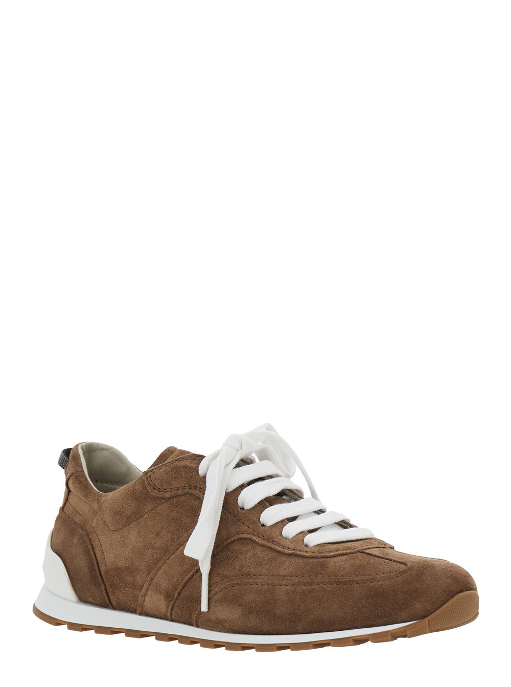 Brunello Cucinelli Women Brown Low Top Sneaker With Monile Detail On The Back In Suede For Women BRUNELLO CUCINELLI