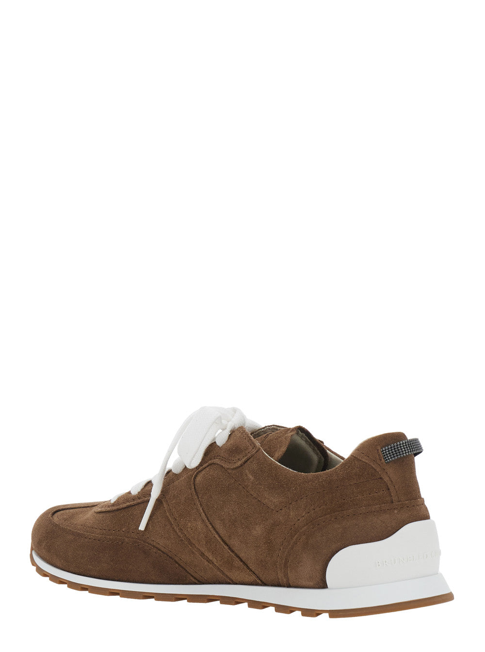Brunello Cucinelli Women Brown Low Top Sneaker With Monile Detail On The Back In Suede For Women BRUNELLO CUCINELLI